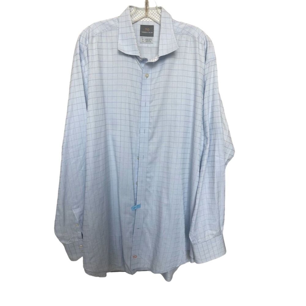 Thomas Dean Men's 2XL Blue Windowpane Plaid Long Sleeve Dress Shirt Button-Up